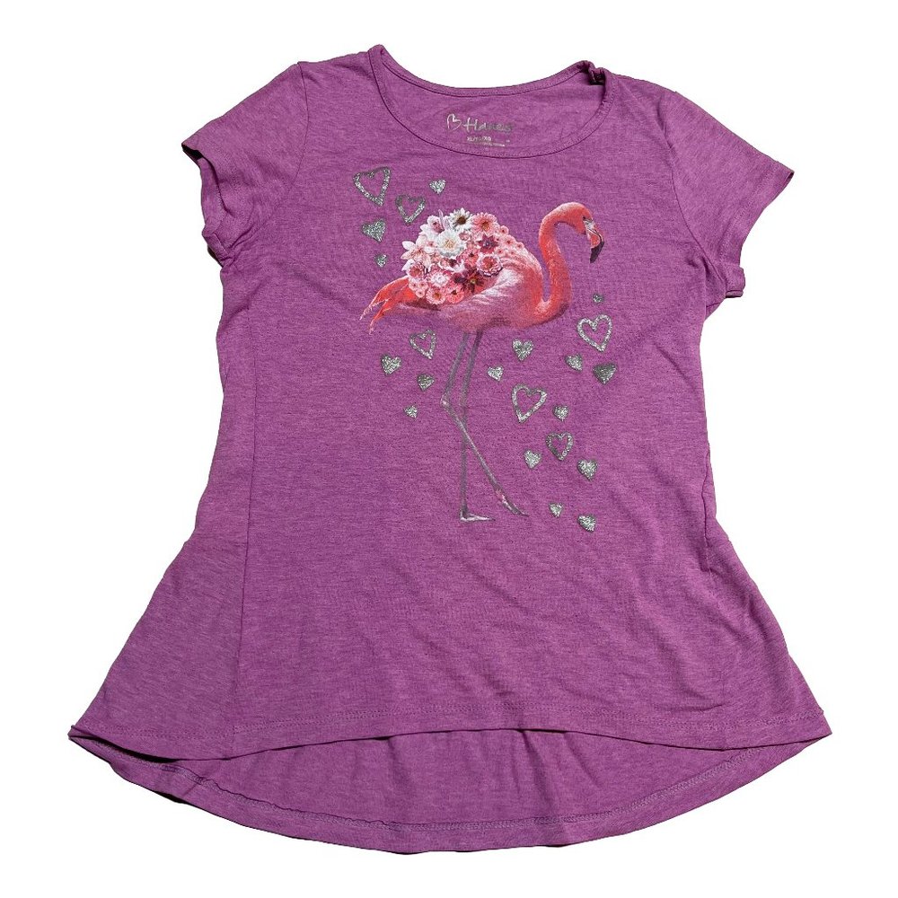 Hanes Girls T-Shirt with pink flamingo ruffle back Purple size XL
